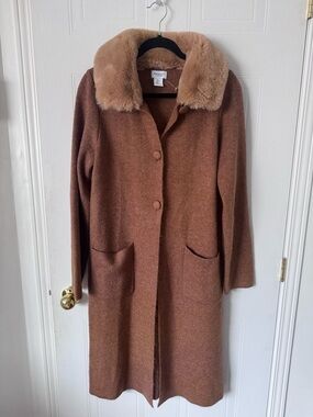 Song of Style Tan Faux Fur Trim Long Cardigan Sweater size L